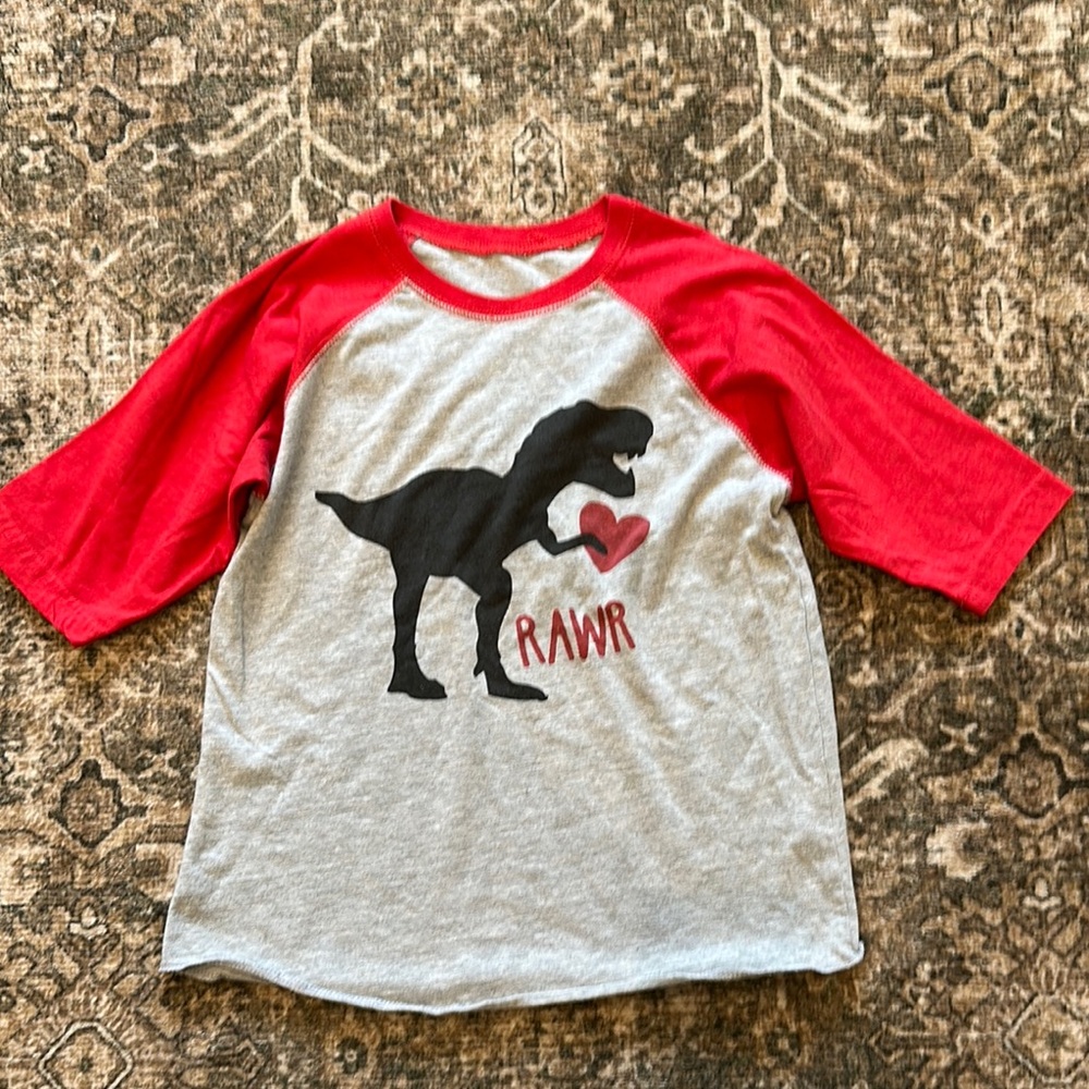 Kids Dinosaur Graphic Raglan Tee - Red & Gray